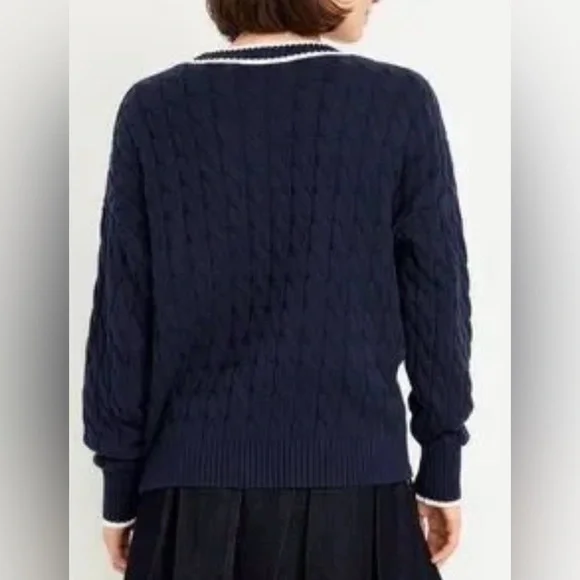 Old Navy Preppy Nautical Oversized Slouchy Cable-Knit Cardigan Sweater NEW - Picture 2 of 6
